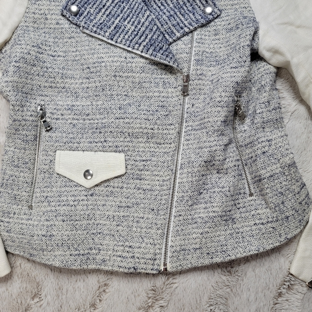 Sandro Paris‎ Vernis Tweed Moto Jacket Blue White Gray Size 38 - Picture 5 of 14
